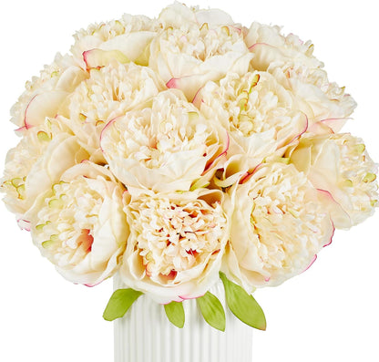10PCS Artificial Peony Flowers, Real Touch Fake Silk Bouquet with Stems for Home Mothers Day Wedding Party Centerpieces Table Decoration Indoor(Champagne)