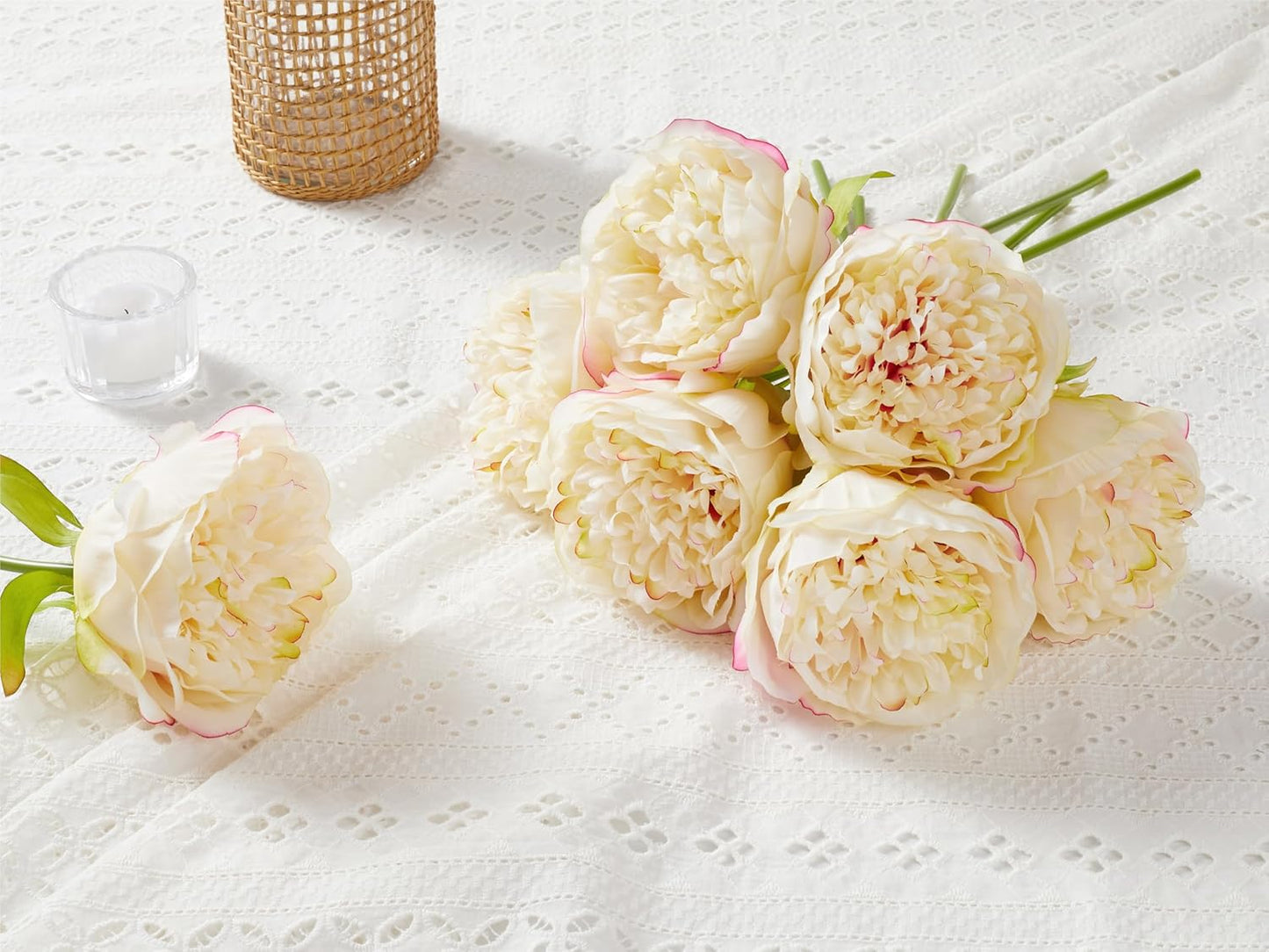 10PCS Artificial Peony Flowers, Real Touch Fake Silk Bouquet with Stems for Home Mothers Day Wedding Party Centerpieces Table Decoration Indoor(Champagne)