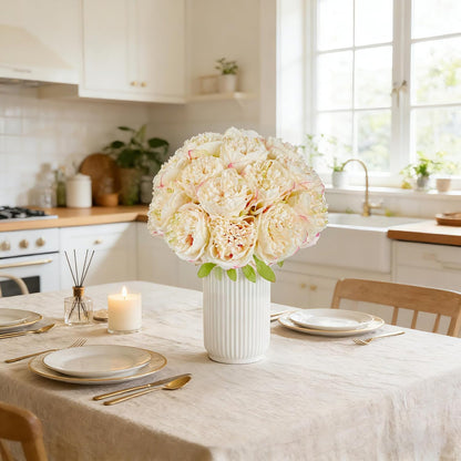 10PCS Artificial Peony Flowers, Real Touch Fake Silk Bouquet with Stems for Home Mothers Day Wedding Party Centerpieces Table Decoration Indoor(Champagne)