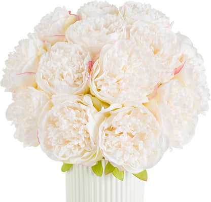 10PCS Artificial Peony Flowers, Real Touch Fake Silk Bouquet with Stems for Home Mothers Day Wedding Party Centerpieces Table Decoration Indoor(Champagne)