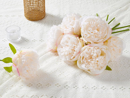 10PCS Artificial Peony Flowers, Real Touch Fake Silk Bouquet with Stems for Home Mothers Day Wedding Party Centerpieces Table Decoration Indoor(Champagne)
