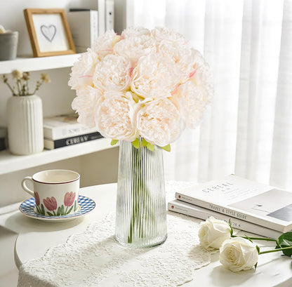 10PCS Artificial Peony Flowers, Real Touch Fake Silk Bouquet with Stems for Home Mothers Day Wedding Party Centerpieces Table Decoration Indoor(Champagne)