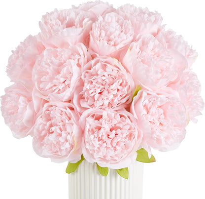 10PCS Artificial Peony Flowers, Real Touch Fake Silk Bouquet with Stems for Home Mothers Day Wedding Party Centerpieces Table Decoration Indoor(Champagne)
