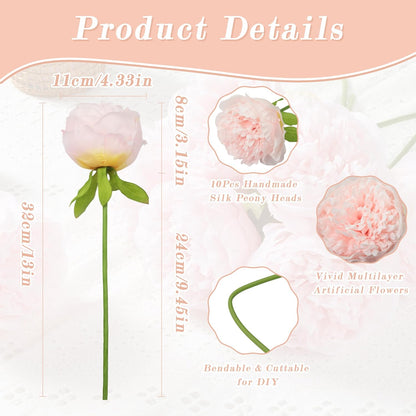 10PCS Artificial Peony Flowers, Real Touch Fake Silk Bouquet with Stems for Home Mothers Day Wedding Party Centerpieces Table Decoration Indoor(Champagne)