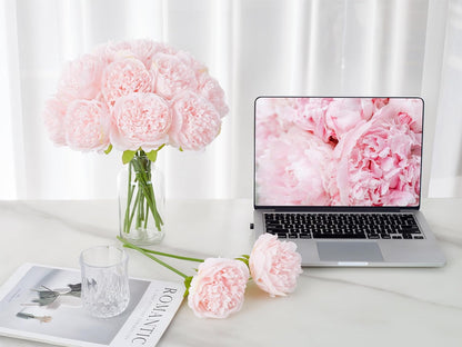 10PCS Artificial Peony Flowers, Real Touch Fake Silk Bouquet with Stems for Home Mothers Day Wedding Party Centerpieces Table Decoration Indoor(Champagne)