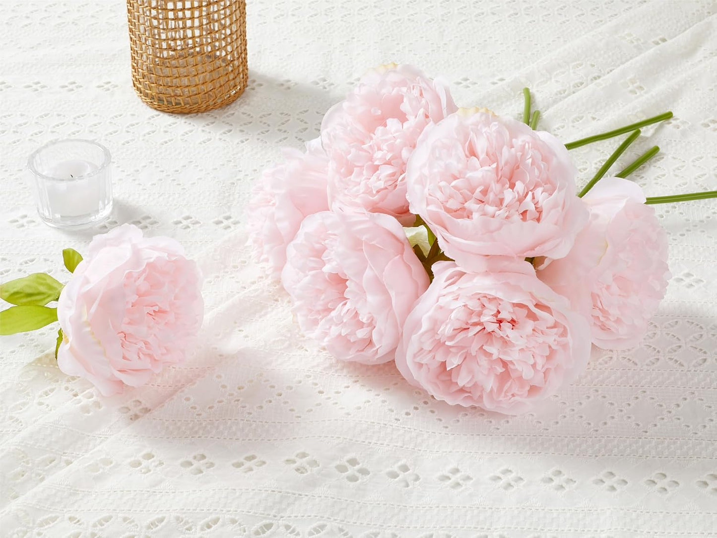 10PCS Artificial Peony Flowers, Real Touch Fake Silk Bouquet with Stems for Home Mothers Day Wedding Party Centerpieces Table Decoration Indoor(Champagne)