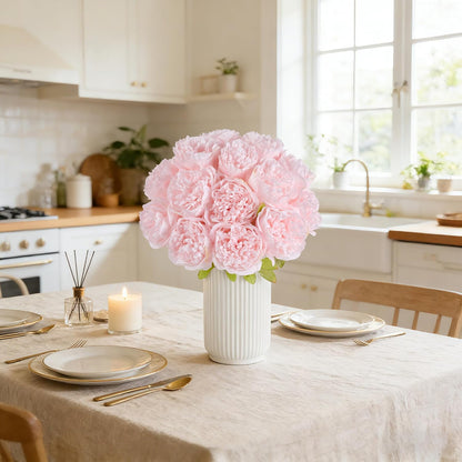 10PCS Artificial Peony Flowers, Real Touch Fake Silk Bouquet with Stems for Home Mothers Day Wedding Party Centerpieces Table Decoration Indoor(Champagne)