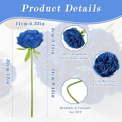 10PCS Artificial Peony Flowers, Real Touch Fake Silk Bouquet with Stems for Home Mothers Day Wedding Party Centerpieces Table Decoration Indoor(Champagne)