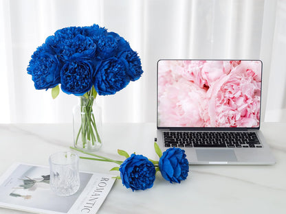 10PCS Artificial Peony Flowers, Real Touch Fake Silk Bouquet with Stems for Home Mothers Day Wedding Party Centerpieces Table Decoration Indoor(Champagne)