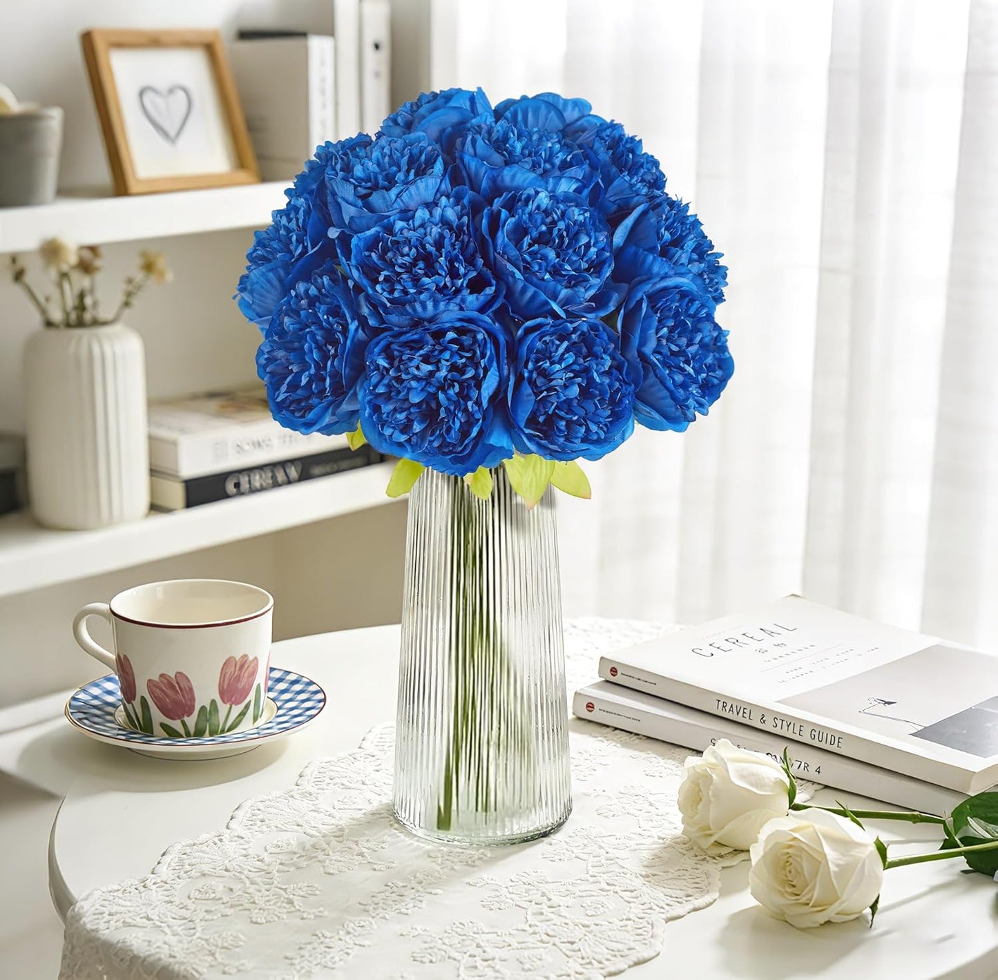 10PCS Artificial Peony Flowers, Real Touch Fake Silk Bouquet with Stems for Home Mothers Day Wedding Party Centerpieces Table Decoration Indoor(Champagne)