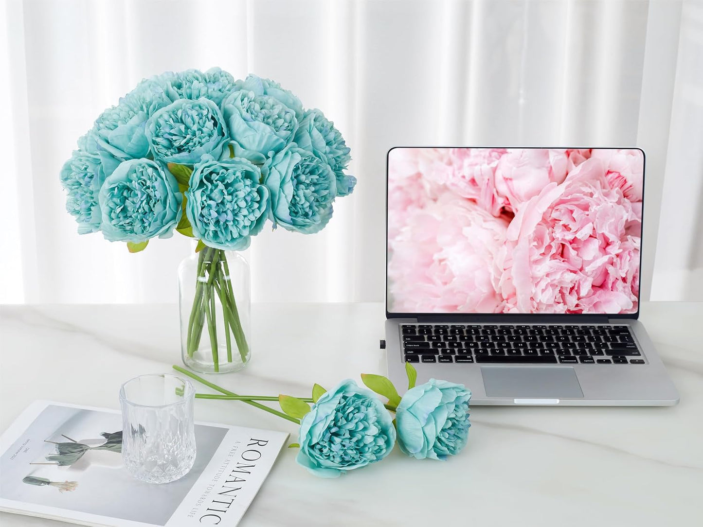 10PCS Artificial Peony Flowers, Real Touch Fake Silk Bouquet with Stems for Home Mothers Day Wedding Party Centerpieces Table Decoration Indoor(Champagne)