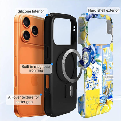 for iPhone 17 Pro Max Case for MagSafe Non Slip Hard Shell Acrylic and Silicone Soft Shell Combination Phone Style 2-in-1 Lemon Blueberry Summer Pattern