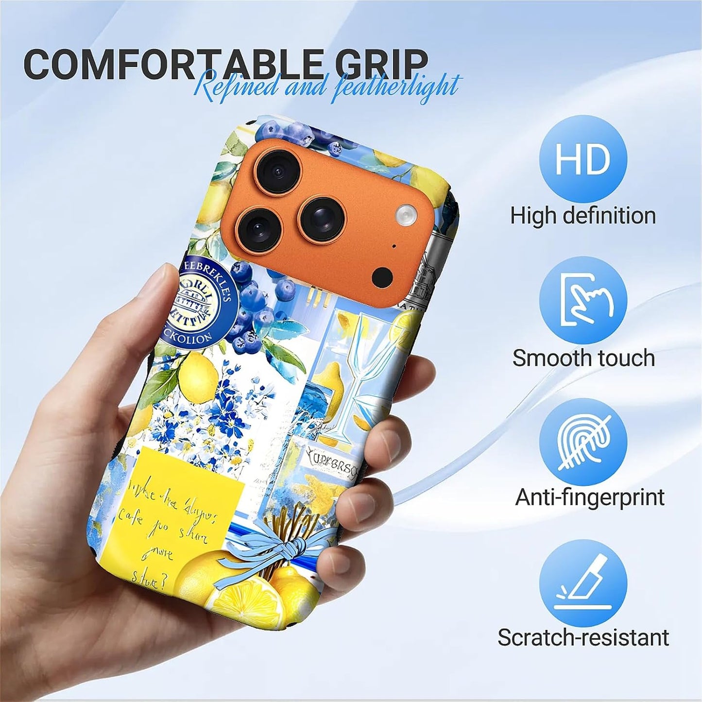 for iPhone 17 Pro Max Case for MagSafe Non Slip Hard Shell Acrylic and Silicone Soft Shell Combination Phone Style 2-in-1 Lemon Blueberry Summer Pattern