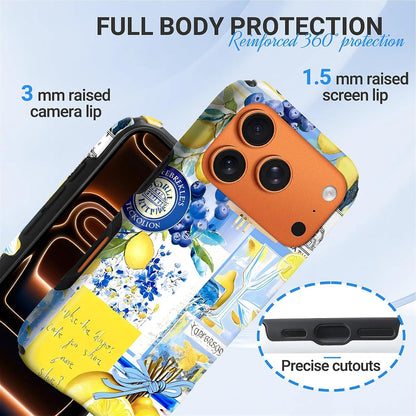 for iPhone 17 Pro Max Case for MagSafe Non Slip Hard Shell Acrylic and Silicone Soft Shell Combination Phone Style 2-in-1 Lemon Blueberry Summer Pattern