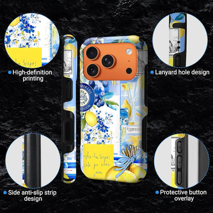 for iPhone 17 Pro Max Case for MagSafe Non Slip Hard Shell Acrylic and Silicone Soft Shell Combination Phone Style 2-in-1 Lemon Blueberry Summer Pattern