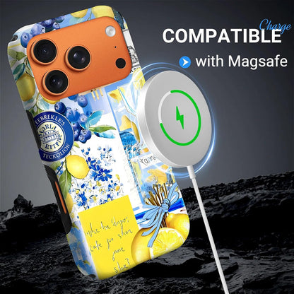 for iPhone 17 Pro Max Case for MagSafe Non Slip Hard Shell Acrylic and Silicone Soft Shell Combination Phone Style 2-in-1 Lemon Blueberry Summer Pattern