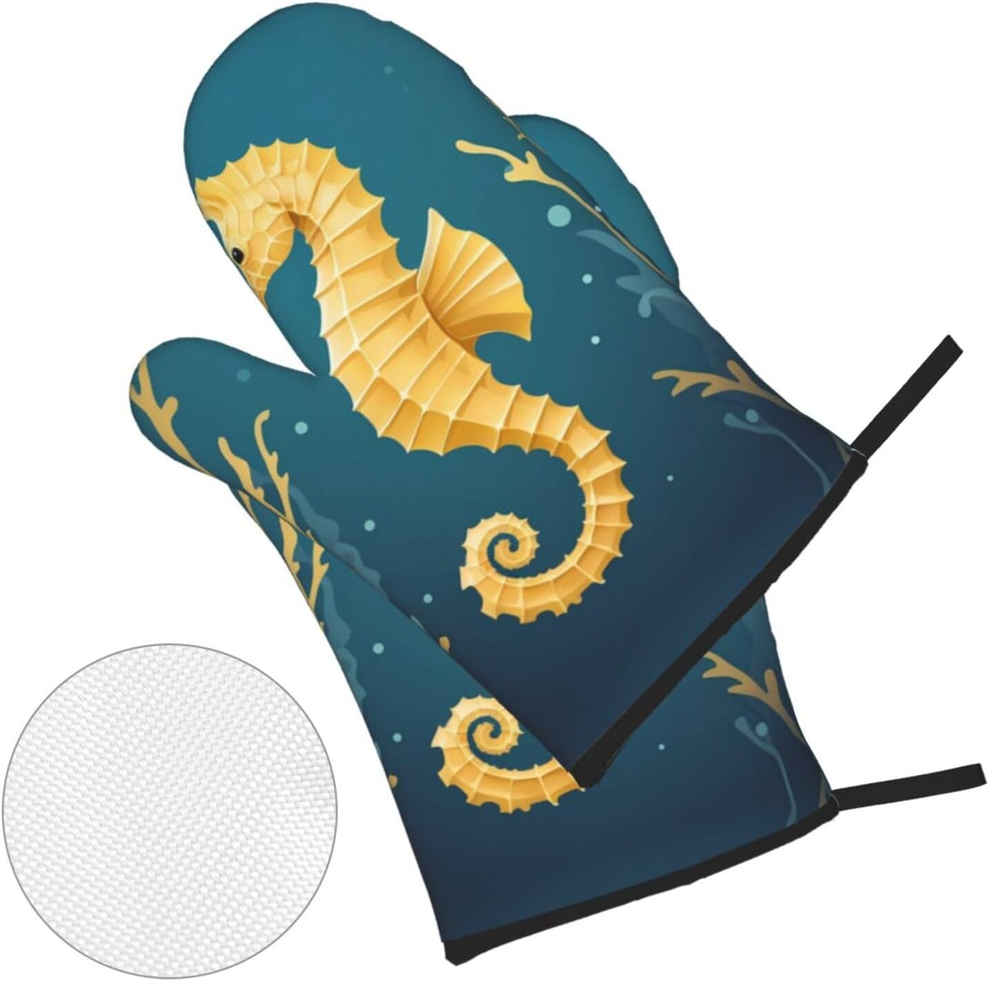 Light Yellow Seahorse Prints Heavy-Duty Oven Layers: 4-Piece Waterproof, Heat Resistant Kitchen Protection Set for Safe Handling & Long-Lasting Durability