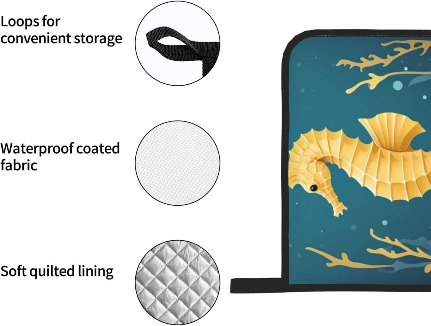 Light Yellow Seahorse Prints Heavy-Duty Oven Layers: 4-Piece Waterproof, Heat Resistant Kitchen Protection Set for Safe Handling & Long-Lasting Durability