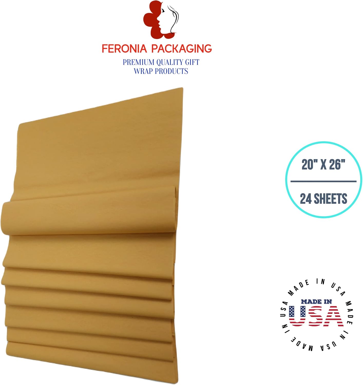 Noble Gold Tissue Paper Squares, Bulk 24 Sheets, Premium Gift Wrap and Art Supplies for Birthdays, Holidays, or Presents , Large 20 Inch x 26 Inch