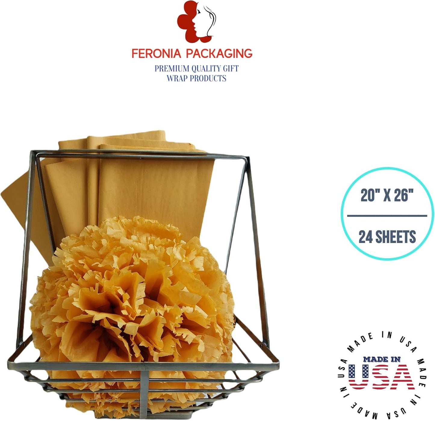 Noble Gold Tissue Paper Squares, Bulk 24 Sheets, Premium Gift Wrap and Art Supplies for Birthdays, Holidays, or Presents , Large 20 Inch x 26 Inch