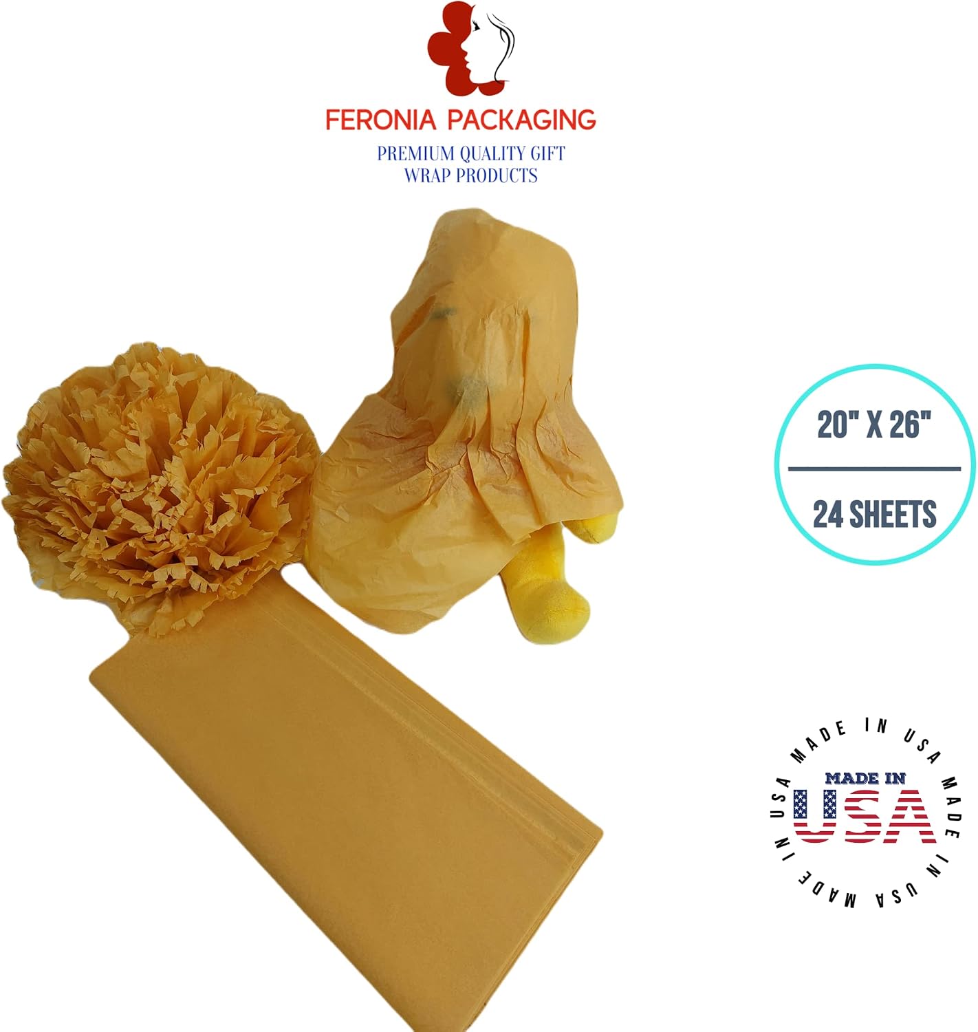 Noble Gold Tissue Paper Squares, Bulk 24 Sheets, Premium Gift Wrap and Art Supplies for Birthdays, Holidays, or Presents , Large 20 Inch x 26 Inch