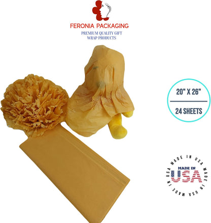 Noble Gold Tissue Paper Squares, Bulk 24 Sheets, Premium Gift Wrap and Art Supplies for Birthdays, Holidays, or Presents , Large 20 Inch x 26 Inch
