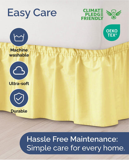 Wrap Around Dust Ruffle Bed Skirt for College Dorm - Yellow - Twin/Twin XL Size Beds w/ 12 Inch Drop - Elastic Strap & Adjustable Pleated Bedskirt - Wrinkle & Fade Free - for Women, Men, Kids & Teens