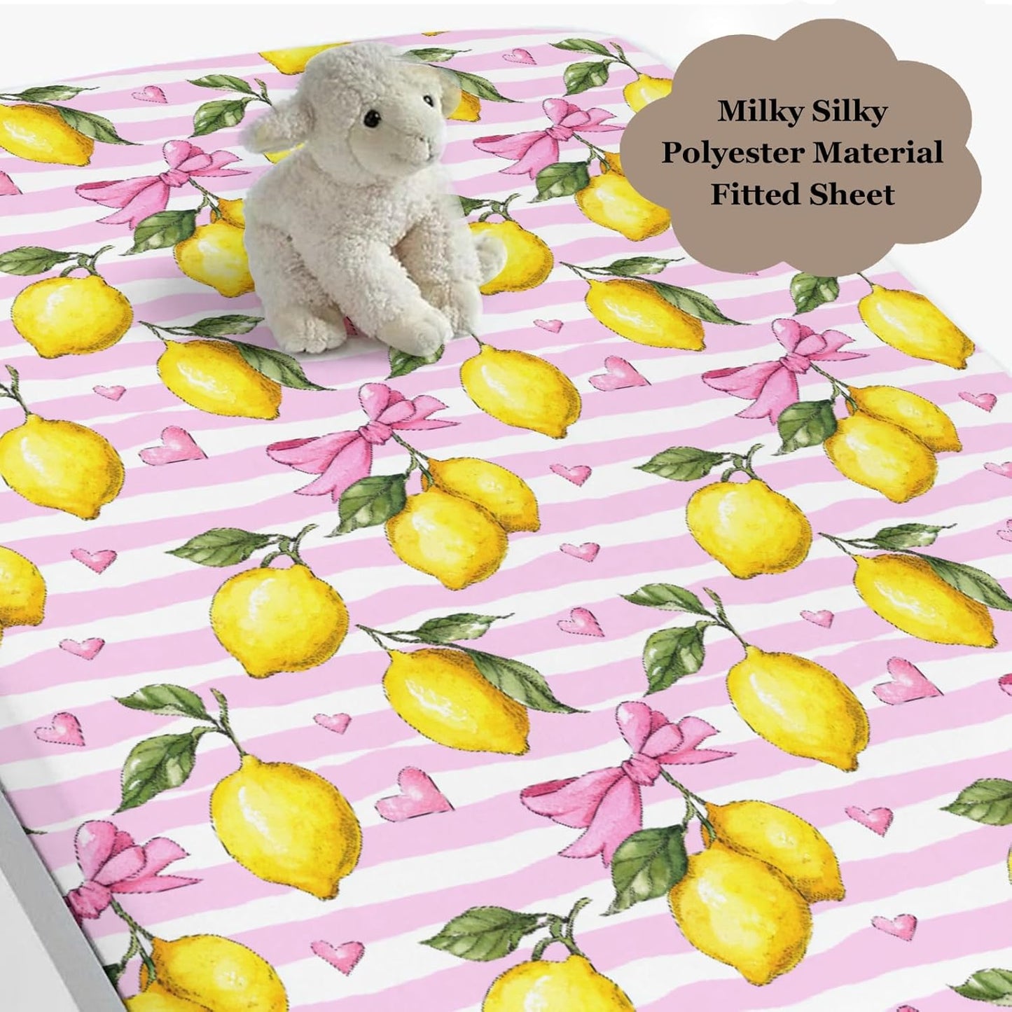Cute Lemon Bows Pink Stripes Baby Crib Sheet for Boys & Girls 52x28x9 in Yellow Lemons Leaves Baby Sheet for Standard Crib and Toddler Bed Mattress Summer Fruit Bed Sheets