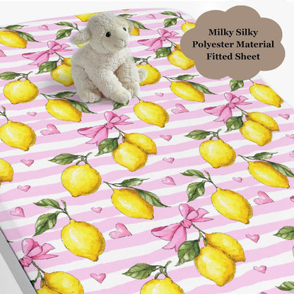 Cute Lemon Bows Pink Stripes Baby Crib Sheet for Boys & Girls 52x28x9 in Yellow Lemons Leaves Baby Sheet for Standard Crib and Toddler Bed Mattress Summer Fruit Bed Sheets