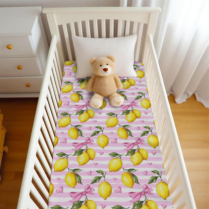 Cute Lemon Bows Pink Stripes Baby Crib Sheet for Boys & Girls 52x28x9 in Yellow Lemons Leaves Baby Sheet for Standard Crib and Toddler Bed Mattress Summer Fruit Bed Sheets