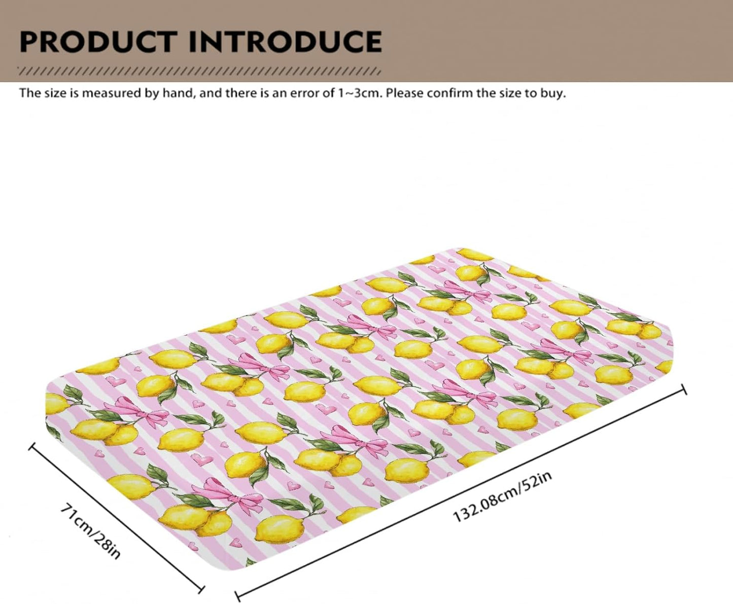 Cute Lemon Bows Pink Stripes Baby Crib Sheet for Boys & Girls 52x28x9 in Yellow Lemons Leaves Baby Sheet for Standard Crib and Toddler Bed Mattress Summer Fruit Bed Sheets