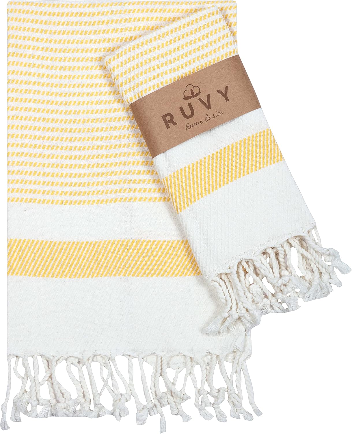 Turkish Hand Towels for Bathroom Set of 2 | 18"x40", Cotton | Decorative Towel for Bathroom, Kitchen, Dishcloth, Tea, Yoga, Face, Gym - Yellow