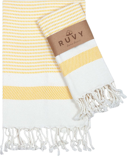 Turkish Hand Towels for Bathroom Set of 2 | 18"x40", Cotton | Decorative Towel for Bathroom, Kitchen, Dishcloth, Tea, Yoga, Face, Gym - Yellow