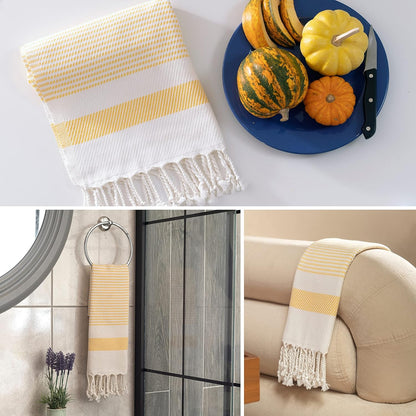 Turkish Hand Towels for Bathroom Set of 2 | 18"x40", Cotton | Decorative Towel for Bathroom, Kitchen, Dishcloth, Tea, Yoga, Face, Gym - Yellow