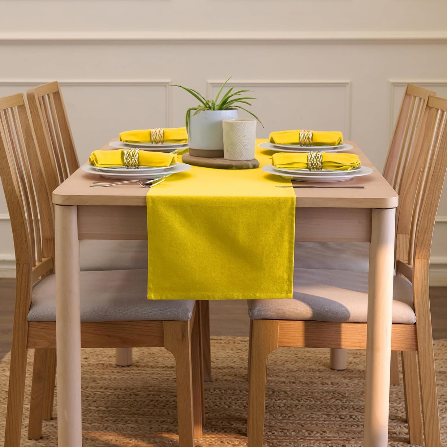 Table Runner 13"x72" Long | Cotton Canvas Fabric | Sunbeam Yellow Solid Color | Machine Washable & Durable