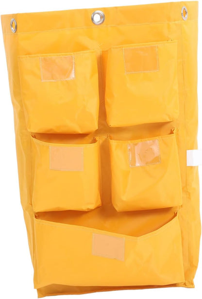 Replacement Janitorial Cart Bag Waterproof Canvas Cleaning Supply Bag with 5 Pockets Yellow Cleaning Cart Pouch for Housekeeping and Trash Collection