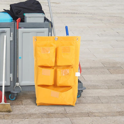 Replacement Janitorial Cart Bag Waterproof Canvas Cleaning Supply Bag with 5 Pockets Yellow Cleaning Cart Pouch for Housekeeping and Trash Collection