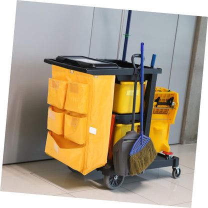 Replacement Janitorial Cart Bag Waterproof Canvas Cleaning Supply Bag with 5 Pockets Yellow Cleaning Cart Pouch for Housekeeping and Trash Collection