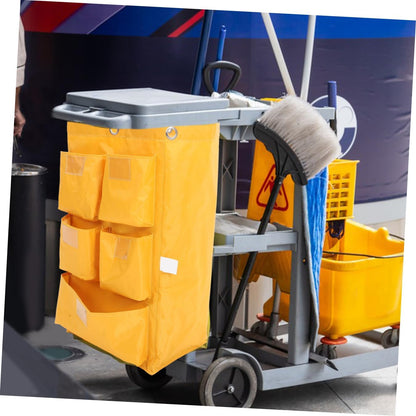 Replacement Janitorial Cart Bag Waterproof Canvas Cleaning Supply Bag with 5 Pockets Yellow Cleaning Cart Pouch for Housekeeping and Trash Collection