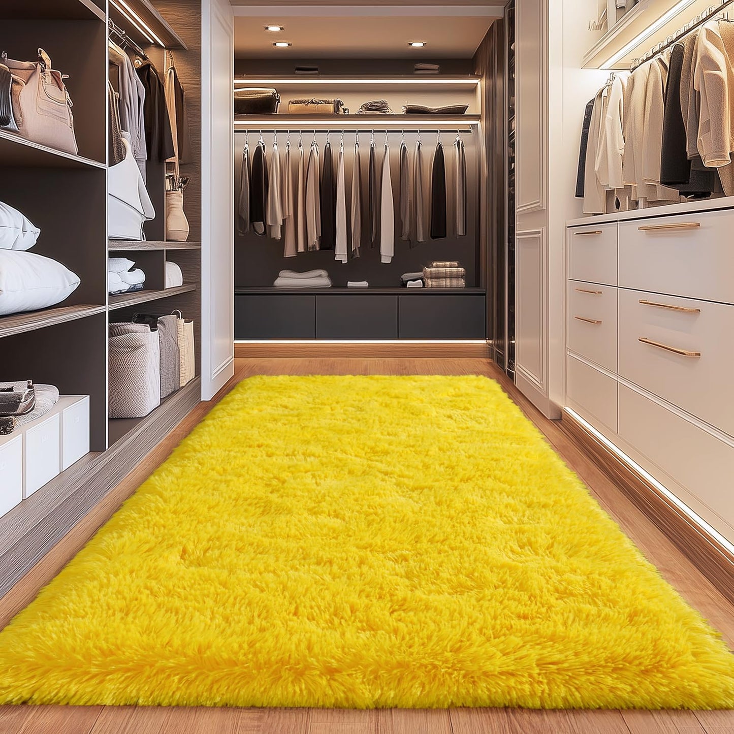 Fluffy Area Rugs for Living Room, Soft Shaggy Carpets for Living Room, Upgrade Anti-Slip Fuzzy Rugs for Kids' Room, Perfect Decor for Modern Home Yellow 2x6 Feet