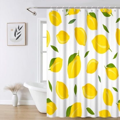 Yellow Lemon Shower Curtain for Bathroom Modern Preppy Lemon Pattern Bath Curtains for Teens Nature Plant Fruit Theme Bathroom Decor Set Washable Waterproof Polyester Fabric with Hooks 70x72 Inch