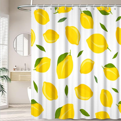 Yellow Lemon Shower Curtain for Bathroom Modern Preppy Lemon Pattern Bath Curtains for Teens Nature Plant Fruit Theme Bathroom Decor Set Washable Waterproof Polyester Fabric with Hooks 70x72 Inch