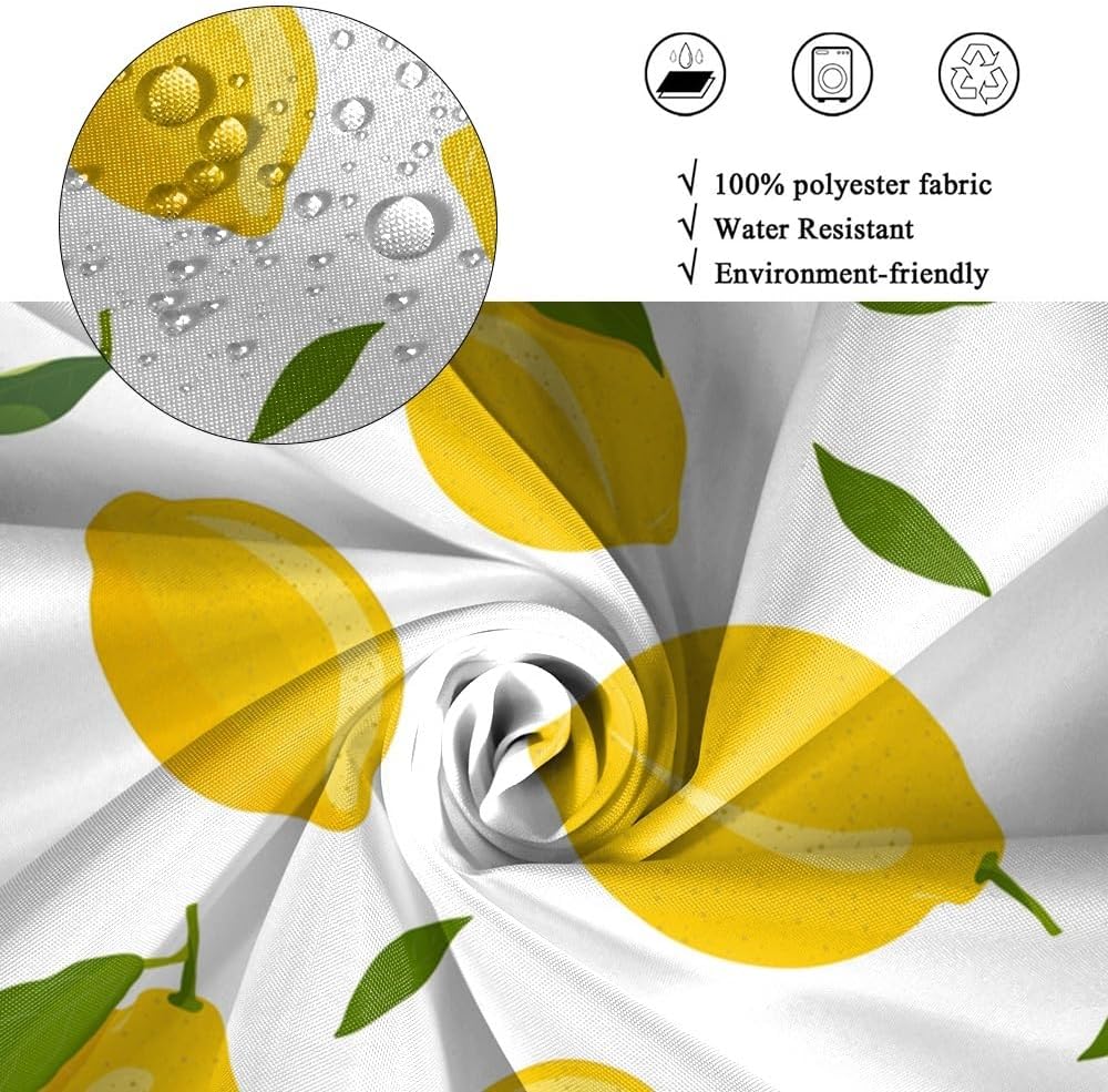Yellow Lemon Shower Curtain for Bathroom Modern Preppy Lemon Pattern Bath Curtains for Teens Nature Plant Fruit Theme Bathroom Decor Set Washable Waterproof Polyester Fabric with Hooks 70x72 Inch