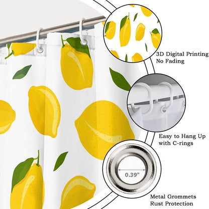 Yellow Lemon Shower Curtain for Bathroom Modern Preppy Lemon Pattern Bath Curtains for Teens Nature Plant Fruit Theme Bathroom Decor Set Washable Waterproof Polyester Fabric with Hooks 70x72 Inch