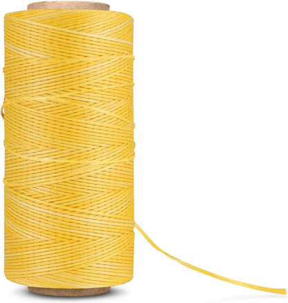 Waxed Thread - 284 Yards (260 Meters) 0.8mm 150D Polyester Wax Thread for Leather Sewing, Bookbinding, Stitching, Repairing, Beading, & DIY Projects (Yellow)