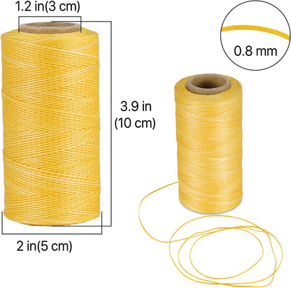 Waxed Thread - 284 Yards (260 Meters) 0.8mm 150D Polyester Wax Thread for Leather Sewing, Bookbinding, Stitching, Repairing, Beading, & DIY Projects (Yellow)