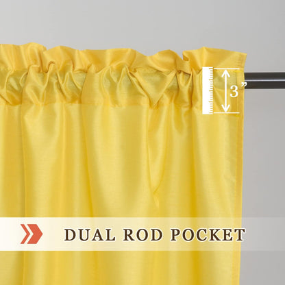 Faux Silk Kitchen Valance Set - 36 Inch Tier Curtains with Rod Pocket for Living Room, Bedroom, Bathroom - Farmhouse Rustic Country Style - 3 Piece Set (Yellow)
