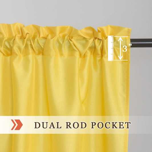 Faux Silk Kitchen Valance Set - 36 Inch Tier Curtains with Rod Pocket for Living Room, Bedroom, Bathroom - Farmhouse Rustic Country Style - 3 Piece Set (Yellow)