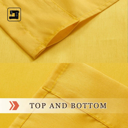 Faux Silk Kitchen Valance Set - 36 Inch Tier Curtains with Rod Pocket for Living Room, Bedroom, Bathroom - Farmhouse Rustic Country Style - 3 Piece Set (Yellow)