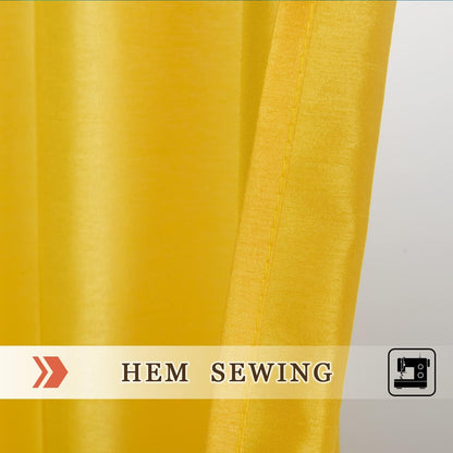 Faux Silk Kitchen Valance Set - 36 Inch Tier Curtains with Rod Pocket for Living Room, Bedroom, Bathroom - Farmhouse Rustic Country Style - 3 Piece Set (Yellow)